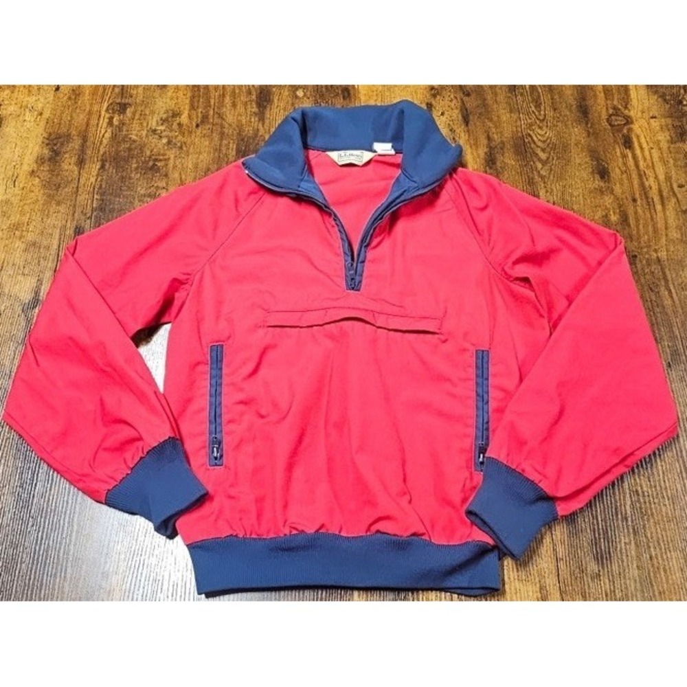 Vintage LL Bean Men's Small Red Blue Anorak Windbreaker Jacket 1/4 Zip Collar
